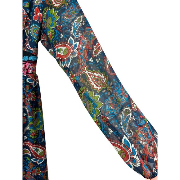 Flying Tomato Bohemian Paisley Dress Size Small Long Sleeve V-Neck - Picture 5 of 12